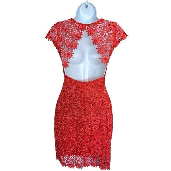 RUBBER DUCKY Productions Red Tatting Lace Open-Back Mini Cocktail Dress Size S. - Picture 5 of 9